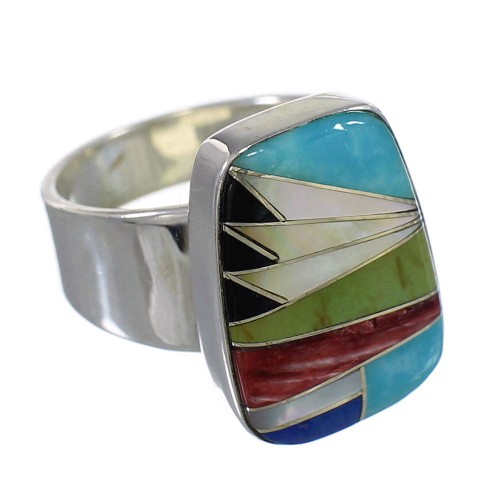 Southwest Sterling Silver Multicolor Inlay Jewelry Ring Size 6 QX77869