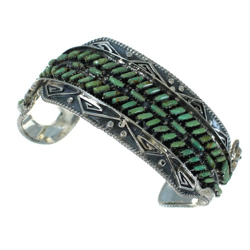 Turquoise Needlepoint Genuine Sterling Silver Water Waves Cuff Bracelet RX78329