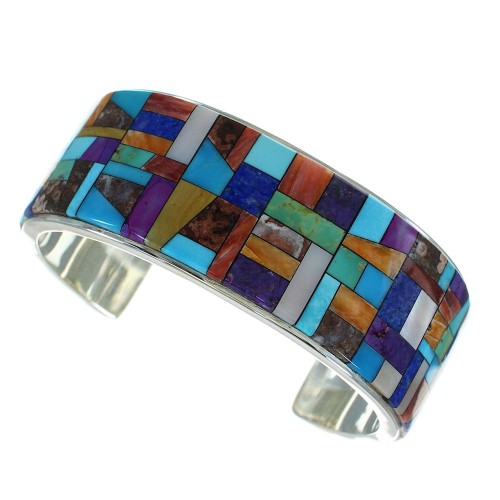 Silver Multicolor Inlay Southwest Cuff Bracelet AX78073