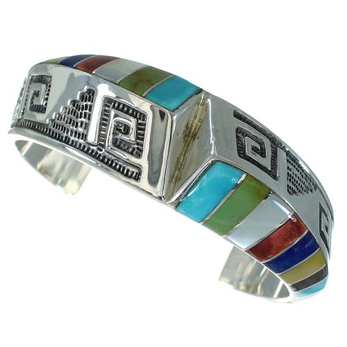 Sterling Silver Southwestern Multicolor Water Wave Cuff Bracelet AX78096