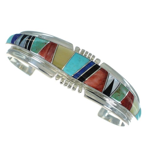 Silver Multicolor Inlay Cuff Bracelet AX78104