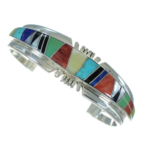 Southwestern Sterling Silver Multicolor Inlay Cuff Bracelet AX78114