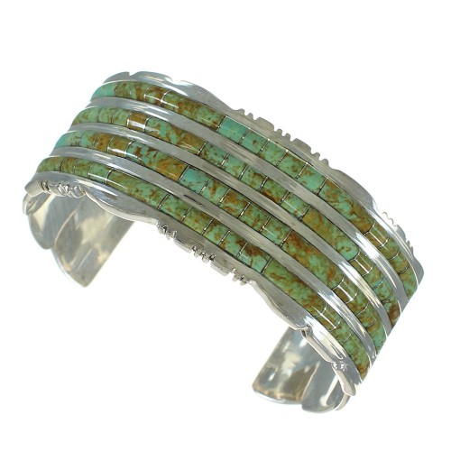 Turquoise Inlay Sterling Silver Southwest Cuff Bracelet AX77976