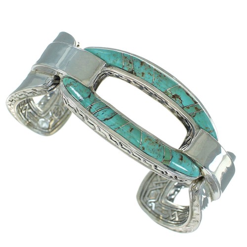 Southwestern Turquoise Inlay Genuine Sterling Silver Cuff Bracelet AX78010
