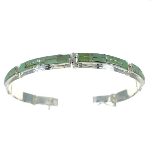 Turquoise Inlay Authentic Sterling Silver Link Bracelet AX78048