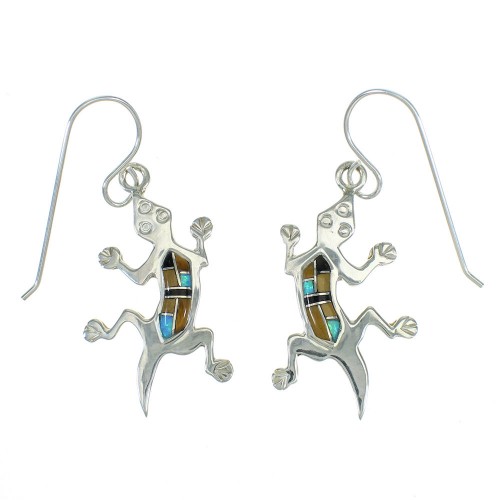 Southwest Multicolor Lizard Silver Hook Dangle Earrings AX81211