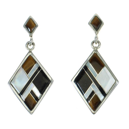 Southwest Multicolor Sterling Silver Post Dangle Earrings AX81220