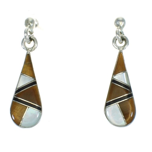 Southwest Multicolor Sterling Silver Tear Drop Post Dangle Earrings AX81223