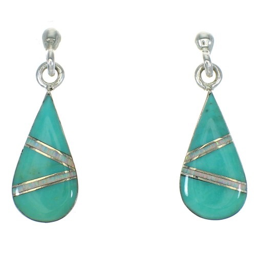 Southwest Turquoise And Opal Silver Tear Drop Post Dangle Earrings WX66495