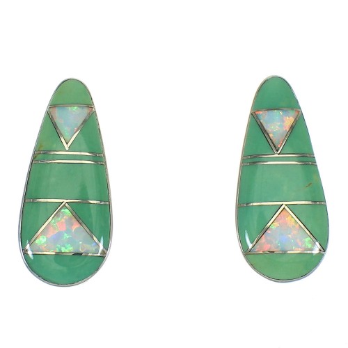 Turquoise And Opal Silver Southwestern Post Earrings WX66528