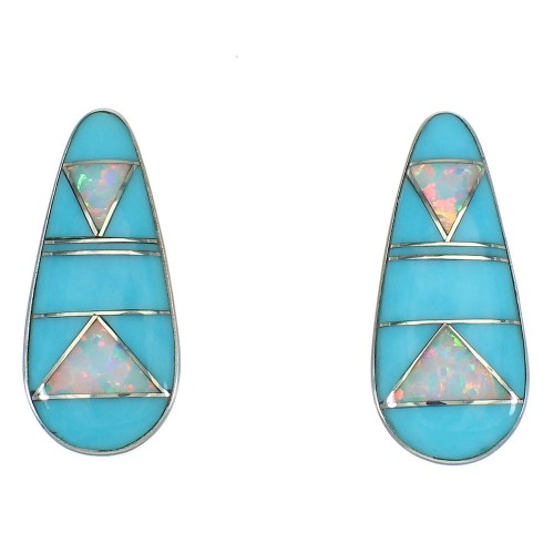 Silver Southwestern Turquoise And Opal Post Earrings WX66540