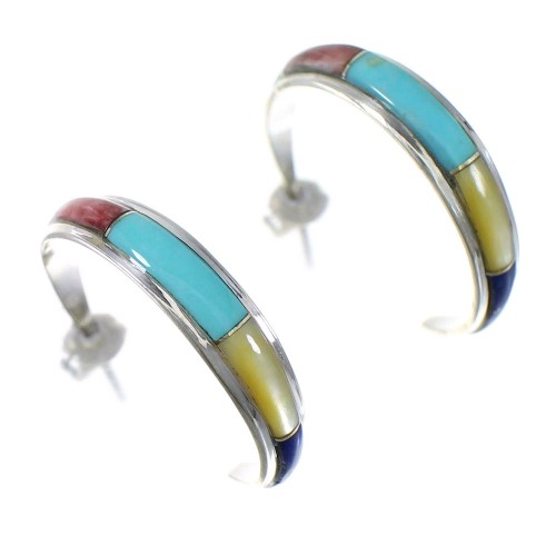 Silver Southwest Multicolor Post Hoop Earrings QX72487