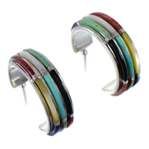 Sterling Silver Southwest Multicolor Post Hoop Earrings QX72493