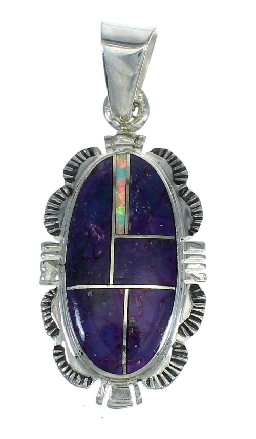 Southwest Genuine Sterling Silver Magenta Turquoise And Opal Pendant VX65484