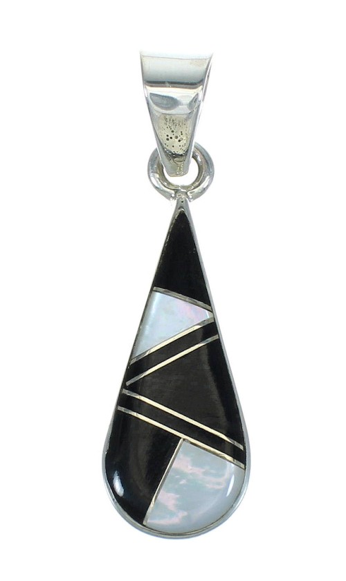 Authentic Sterling Silver Jet And Mother of Pearl Tear Drop Pendant VX65492