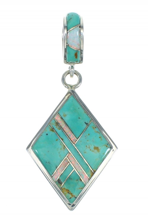 Genuine Sterling Silver Turquoise And Opal Slide Pendant VX65497