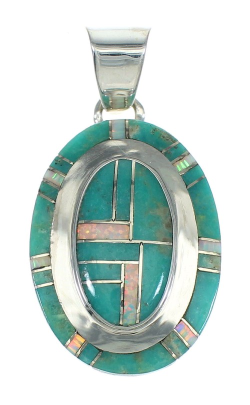 Turquoise And Opal Inlay Sterling Silver Pendant VX65510