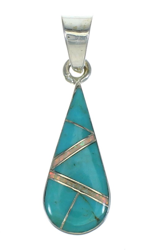 Silver Turquoise And Opal Tear Drop Southwest Pendant VX65573