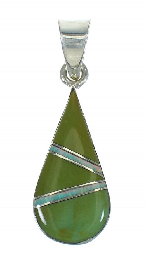 Southwest Sterling Silver Turquoise And Opal Inlay Tear Drop Pendant VX65575