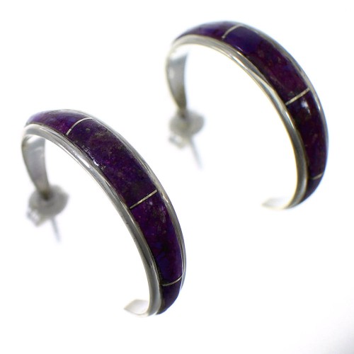 Authentic Sterling Silver Magenta Turquoise Post Hoop Earrings VX65420