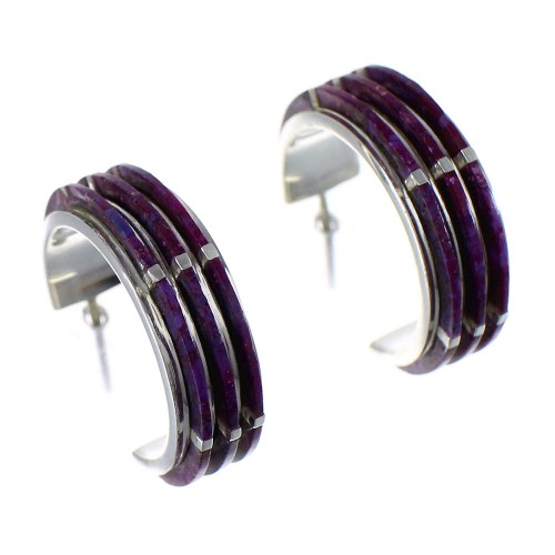 Sterling Silver Magenta Turquoise Inlay Post Hoop Earrings VX65423