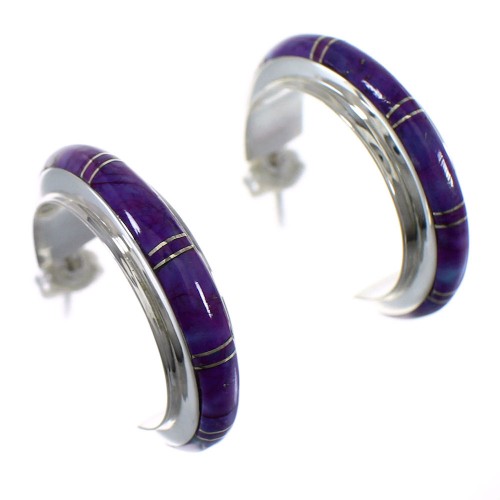 Southwest Magenta Turquoise Sterling Silver Post Hoop Earrings VX65430