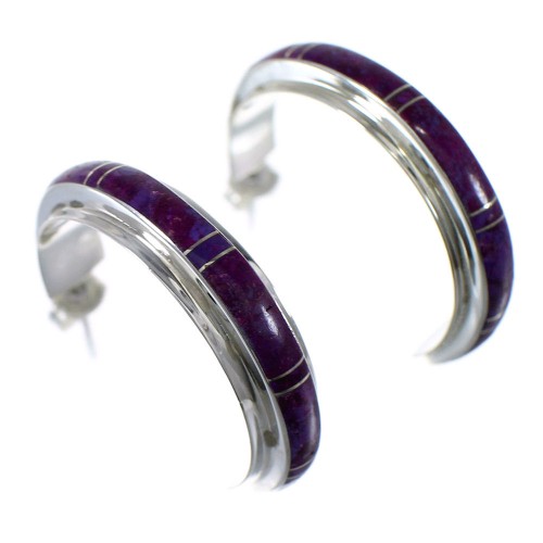 Magenta Turquoise Sterling Silver Southwest Post Hoop Earrings VX65433