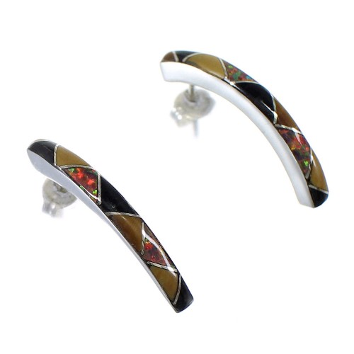 Genuine Sterling Silver Multicolor Post Hoop Earrings RX65548
