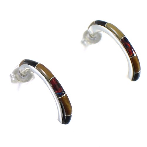 Sterling Silver Southwestern Multicolor Post Hoop Earrings RX65551