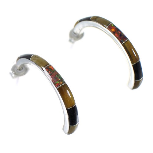 Authentic Sterling Silver Multicolor Southwest Post Hoop Earrings RX65587