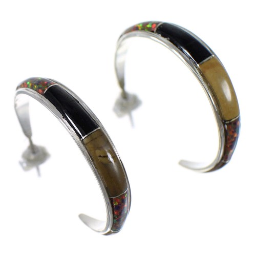 Sterling Silver Southwest Multicolor Post Hoop Earrings RX65596