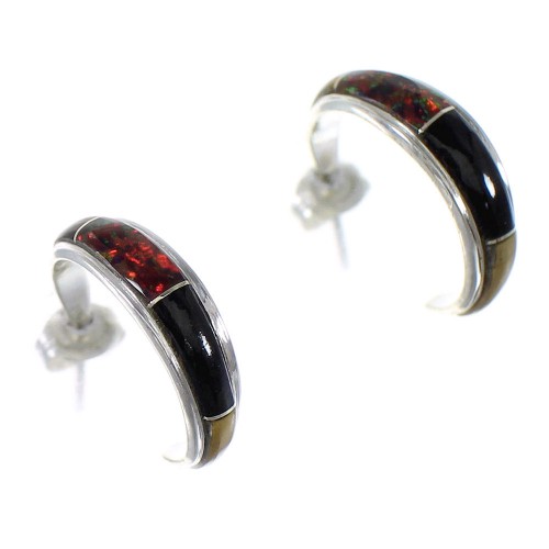 Genuine Sterling Silver Multicolor Post Hoop Earrings RX65602