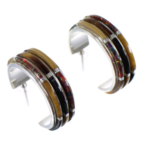 Multicolor Genuine Sterling Silver Post Hoop Earrings RX65605