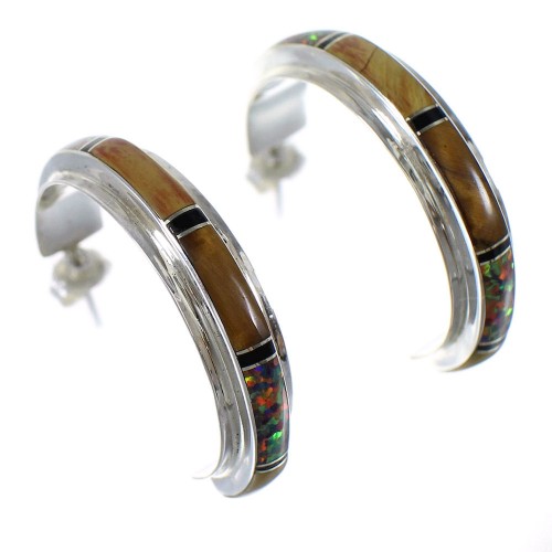 Southwest Sterling Silver Multicolor Post Hoop Earrings RX65634
