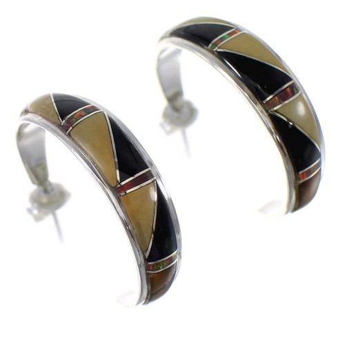 Sterling Silver Southwestern Multicolor Post Hoop Earrings RX65642