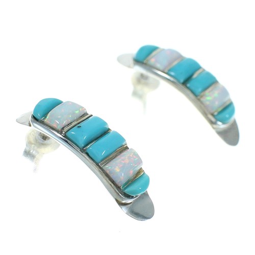 Turquoise And Opal Sterling Silver Southwest Post Hoop Earrings WX66228