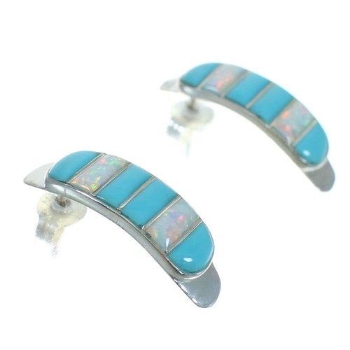 Opal And Turquoise Sterling Silver Southwest Post Hoop Earrings WX66230