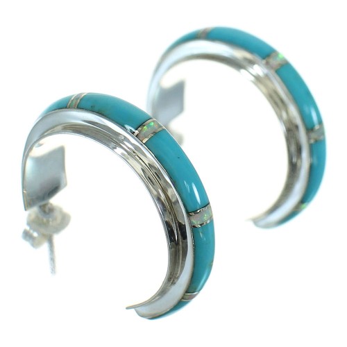 Sterling Silver Opal And Turquoise Jewelry Post Hoop Earrings WX66417