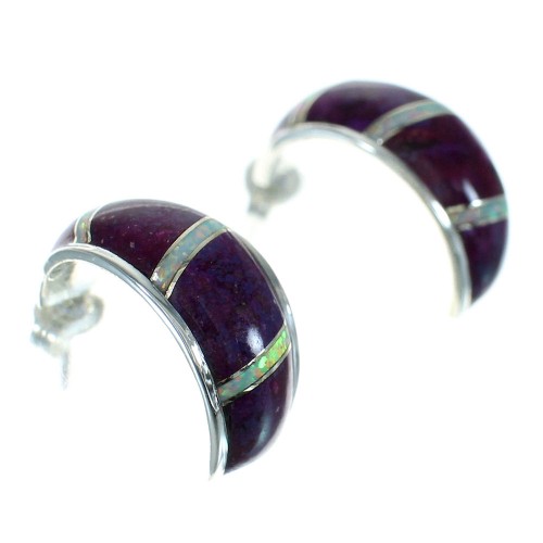 Authentic Sterling Silver Magenta Turquoise And Opal Post Hoop Earrings RX66316