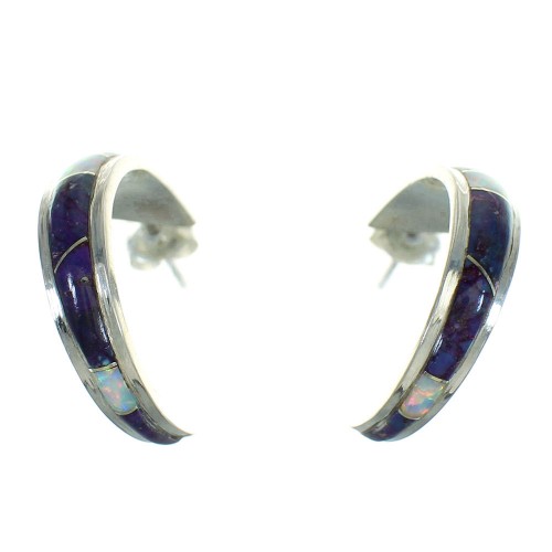 Sterling Silver Magenta Turquoise Opal Inlay Post Hoop Earrings RX66398