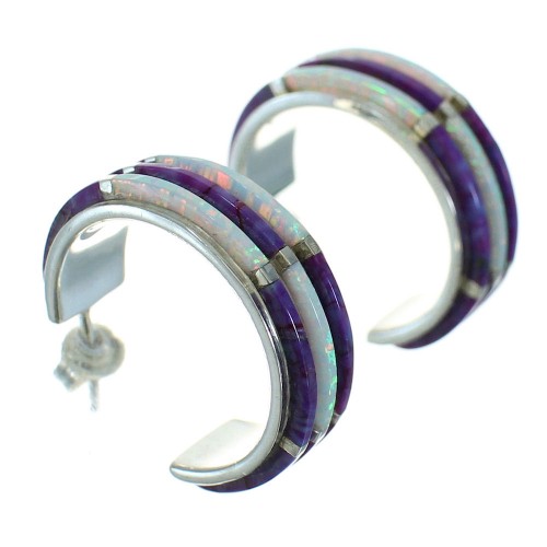 Southwestern Magenta Turquoise Opal Sterling Silver Post Hoop Earrings RX66404