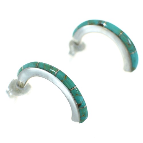 Southwest Turquoise Authentic Sterling Silver Post Hoop Earrings AX66151