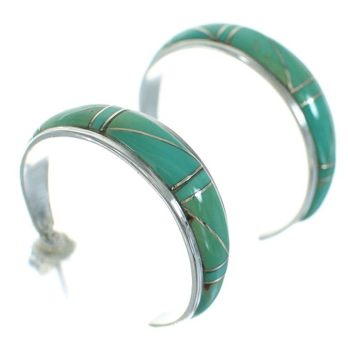 Turquoise Jewelry Sterling Silver Post Hoop Earrings AX66210