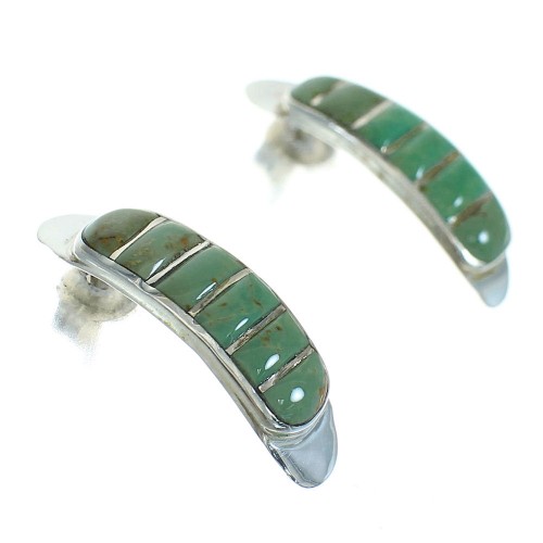 Southwest Turquoise Silver Post Hoop Earrings AX66257