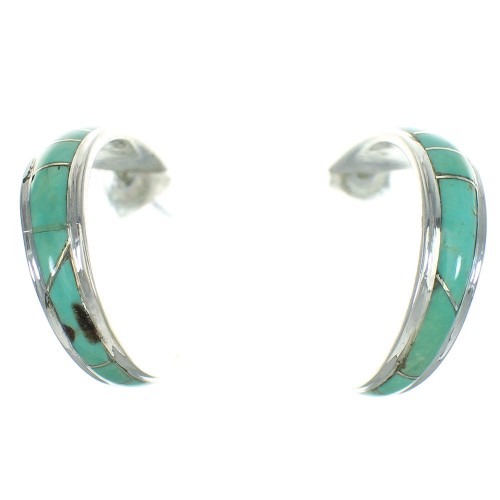 Turquoise Jewelry Genuine Sterling Silver Post Hoop Earrings AX66268
