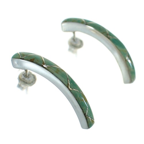 Silver Turquoise Post Hoop Earrings AX66270