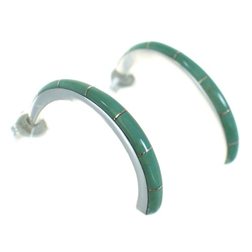 Silver Turquoise Inlay Southwest Jewelry Post Hoop Earrings AX66275