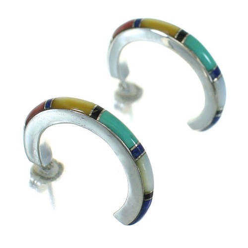 Multicolor Authentic Sterling Silver Post Hoop Earrings RX66227