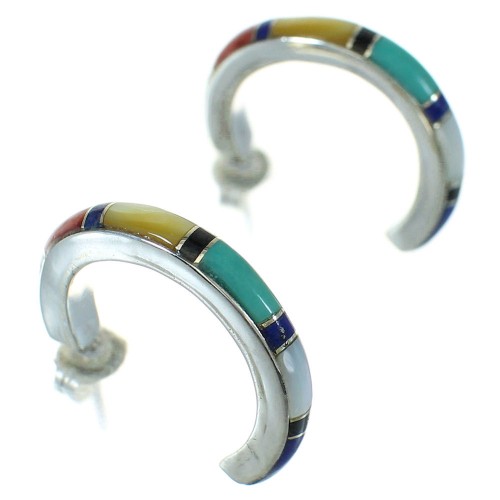 Genuine Sterling Silver Multicolor Post Hoop Earrings RX66239