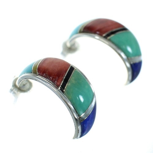 Multicolor Authentic Sterling Silver Post Hoop Earrings RX66290